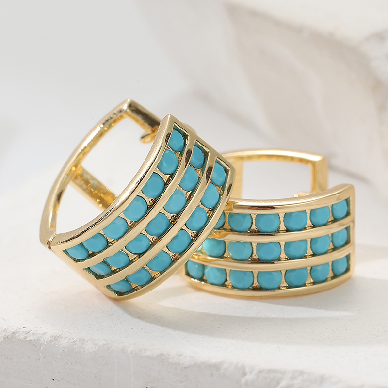 Turquoise Stone Ring - Inlay Square Imitation Blue Turquoise Hoop