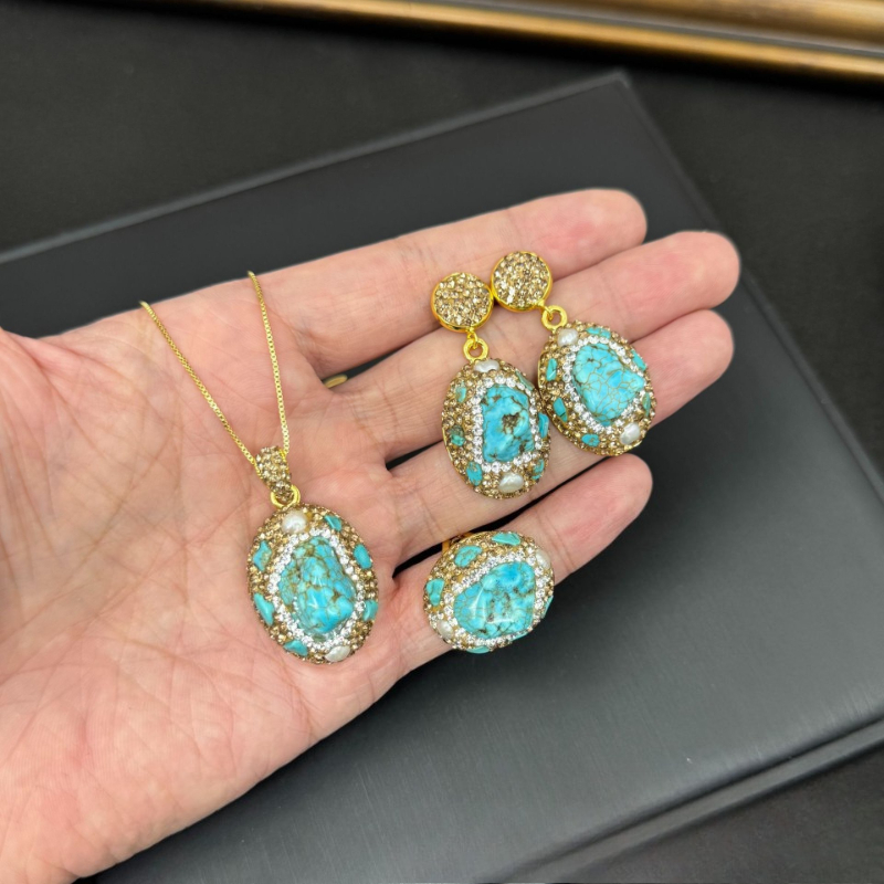 Elegant Ladies Jewelry Set 3Pc - đánh giá và giá Turquoise Stone Ring