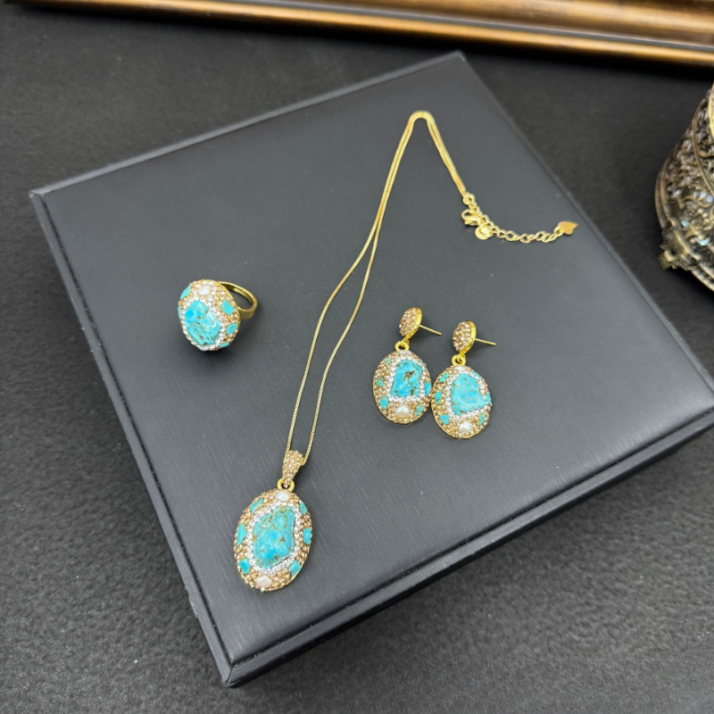 Elegant Ladies Jewelry Set 3Pc - đánh giá và giá Turquoise Stone Ring